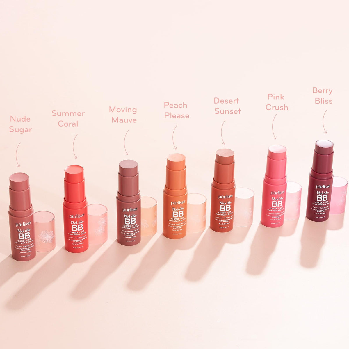 purlisse Blush Glow BB Lip & Cheek Tint on lips for a radiant, nourished pout