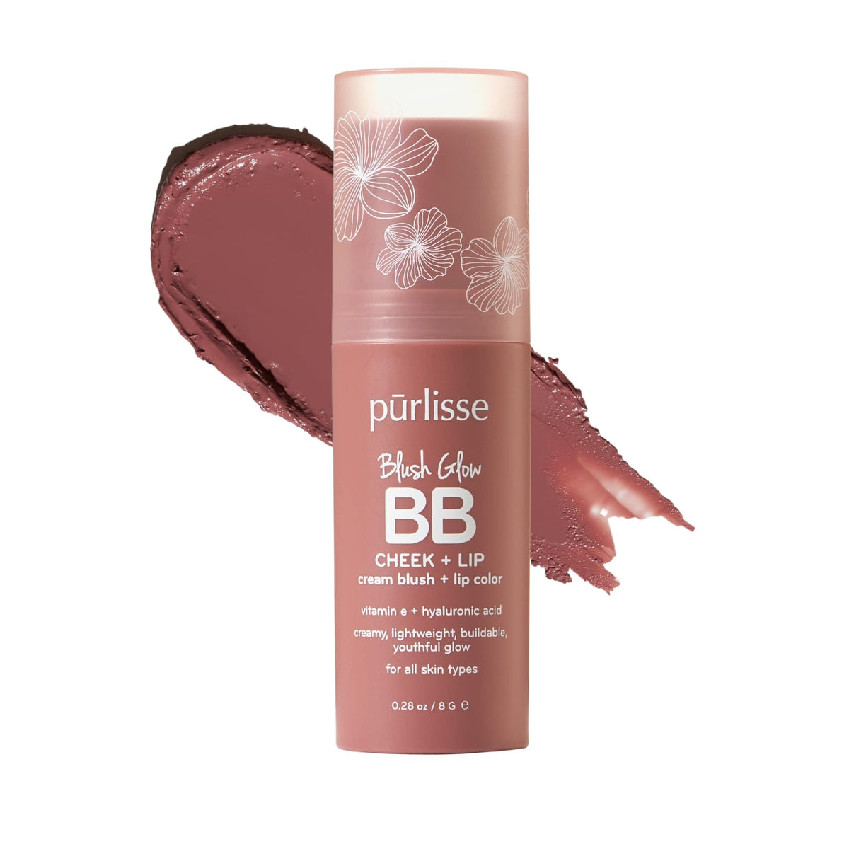 purlisse Blush Glow BB Lip & Cheek Tint Moving Mauve compact for buildable color and hydration