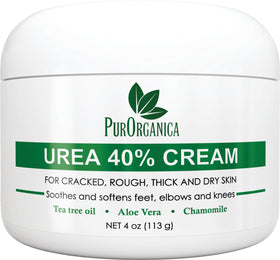 PurOrganica Urea 40% Foot Cream bottle for deep hydration and smooth heels.