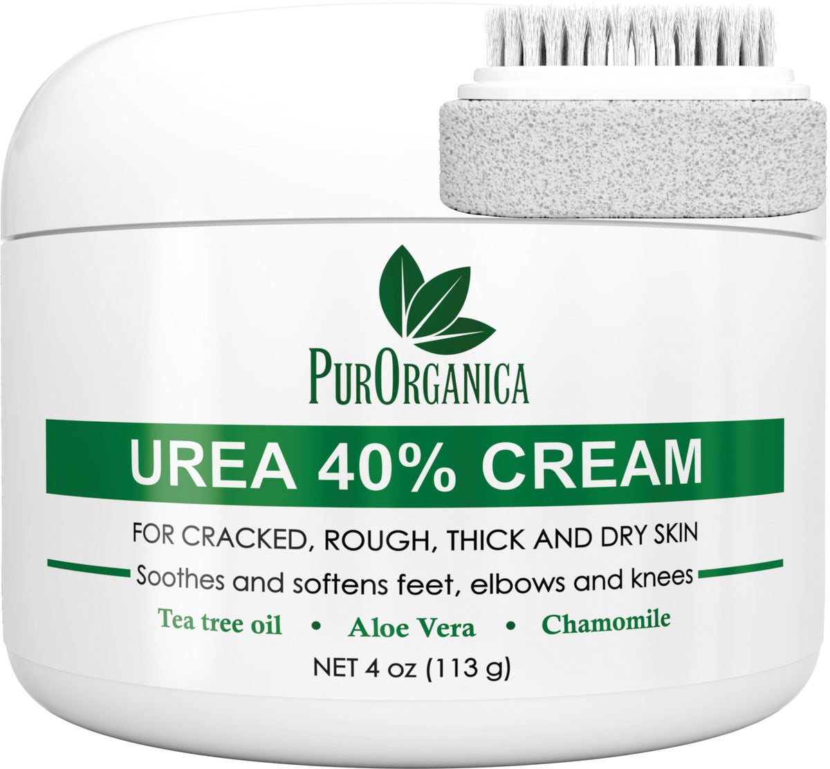 PurOrganica Urea 40% Foot Cream bottle, showcasing USA-made formula for dry feet.