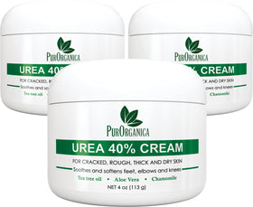 PurOrganica Urea Cream 40% bottle front, premium foot care solution for dry feet.