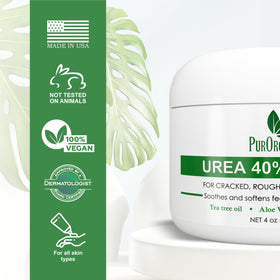 PurOrganica USA-made foot cream packaging shown for premium, dermatologist-tested care