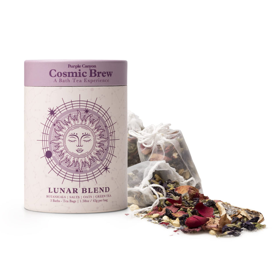 Purple Canyon Lunar Blend Bath Tea box for an at-home spa experience