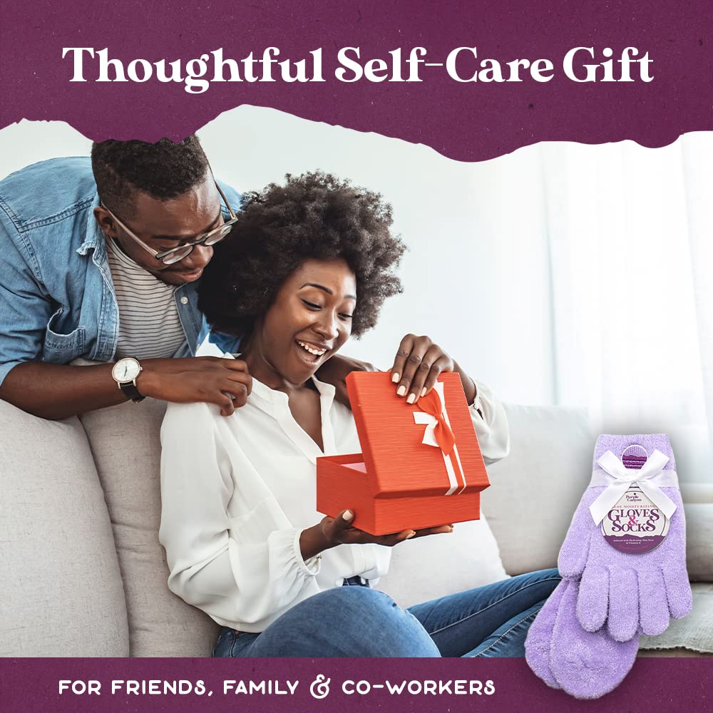 Purple Canyon socks and gloves worn for a relaxing at-home spa session.