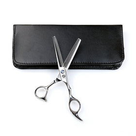 Purple Dragon Professional 6-inch double-teeth barber scissors close-up blade for precise, clean cuts.
