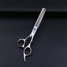 Purple Dragon professional shears demonstrate cutting action with balanced control for stylist work.