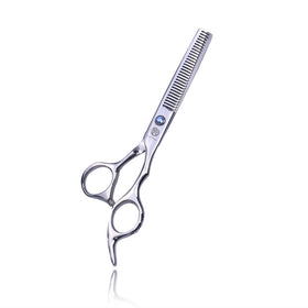 Purple Dragon thinning scissors close-up blades showing efficient, smooth thinning for salon and home use.