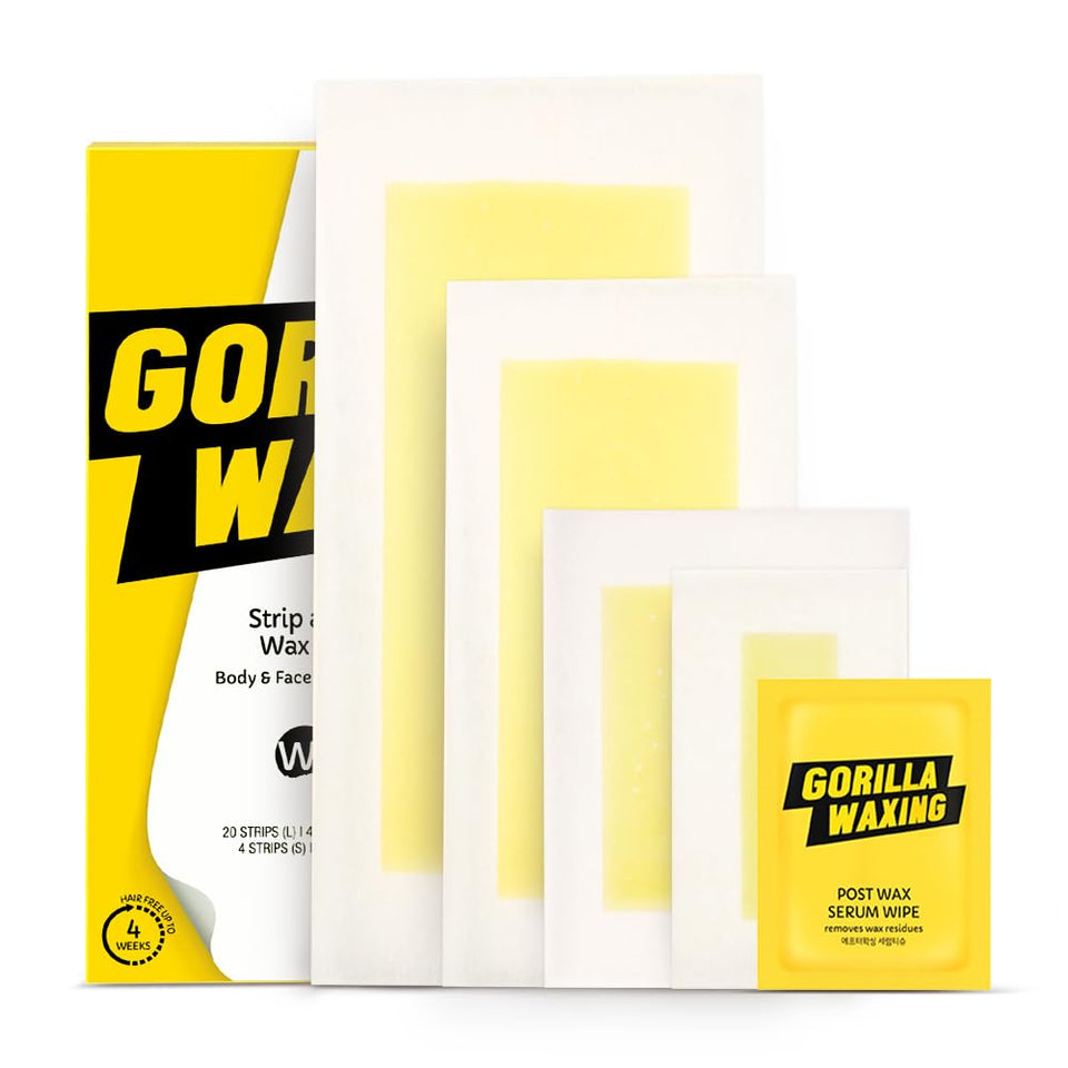 Purple Gorilla Wax Strips Kit packaging showing compact, travel-ready design for on-the-go grooming.