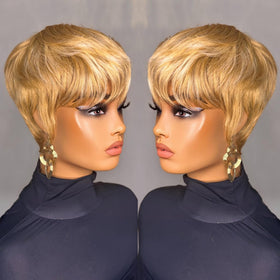 PurpleSexy Pixie Cut wig front view in honey blonde for effortless daily styling.