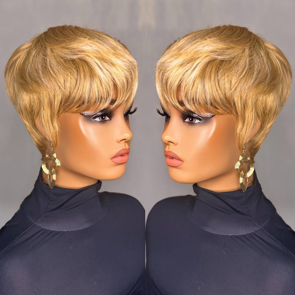 PurpleSexy Pixie Cut wig front view in honey blonde for effortless daily styling.
