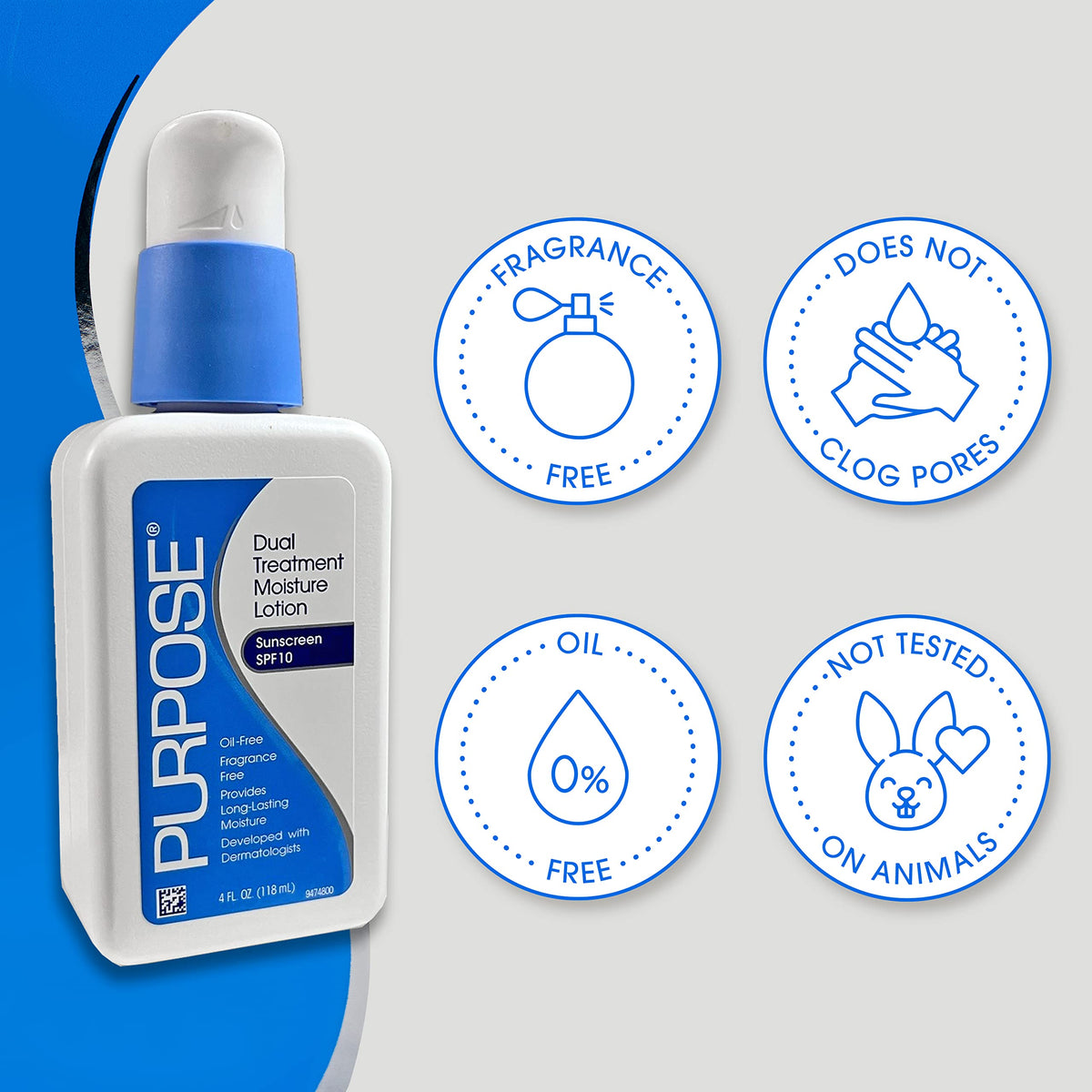 Purpose Dual Treatment Moisture Lotion SPF 10 on skin demonstrates quick absorption for balanced skin.