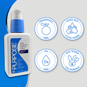 Purpose Dual Treatment Moisture Lotion SPF 10 on skin demonstrates quick absorption for balanced skin.