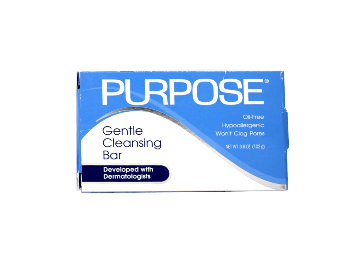 Purpose Gentle Cleansing Bar in daily routine shows simple steps for cleansing