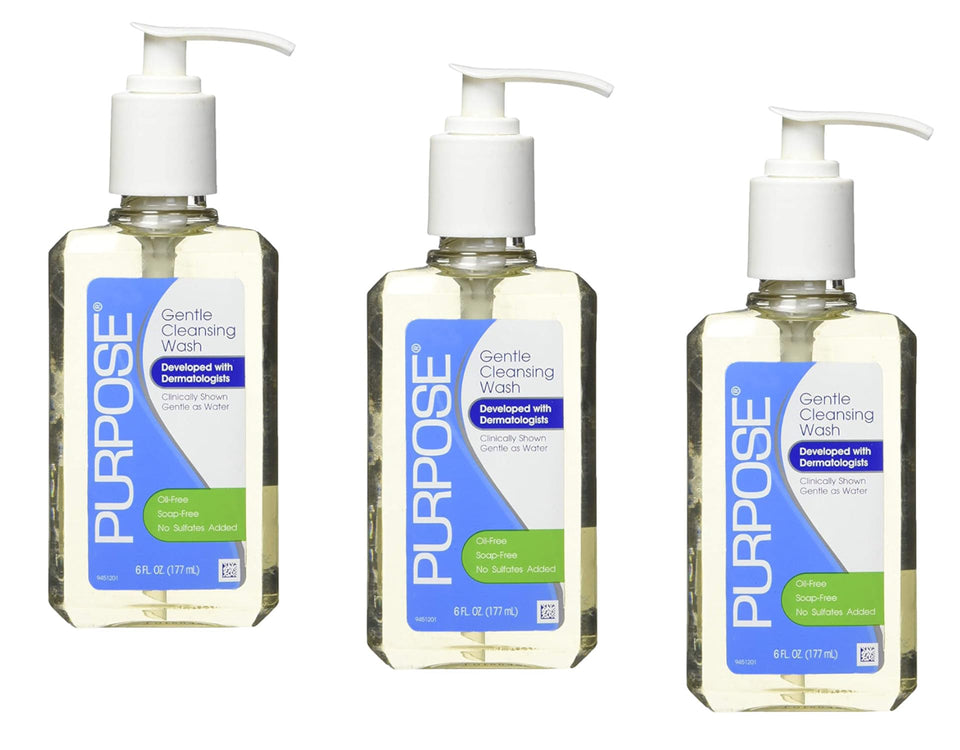 Purpose Gentle Cleansing Wash bottle front showing oil-free cleansing for sensitive skin.