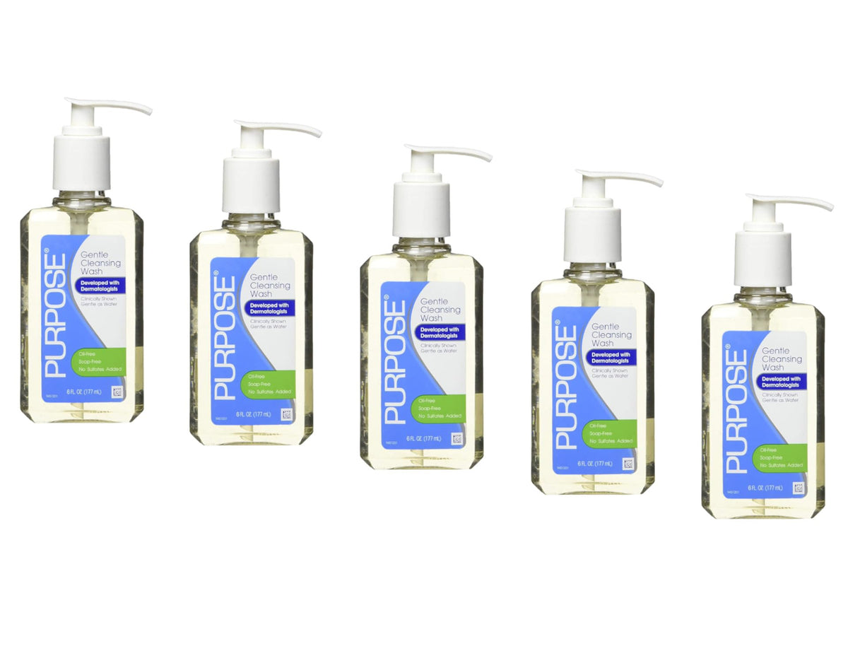 Purpose Gentle Cleansing Wash pump bottle for sensitive skin, soap-free daily cleansing.