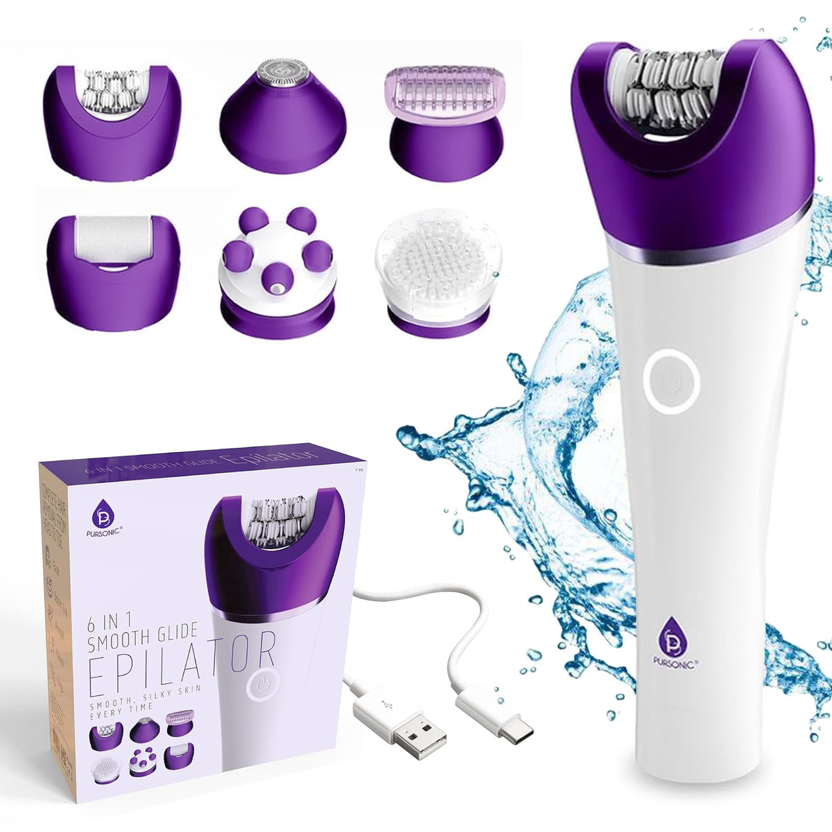 Pursonic 6-in-1 epilator epilating head detail for precise hair removal.