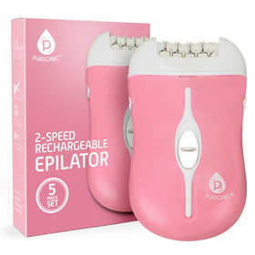 Pursonic FE120P cordless epilator close-up showing 40 tweezers for precision