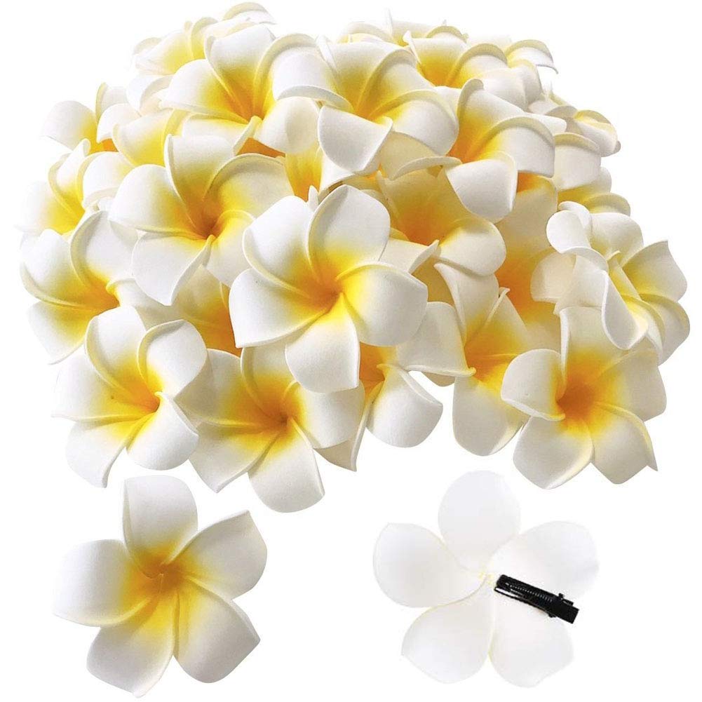 Pursuestar white plumeria flower clip for tropical wedding hair decor
