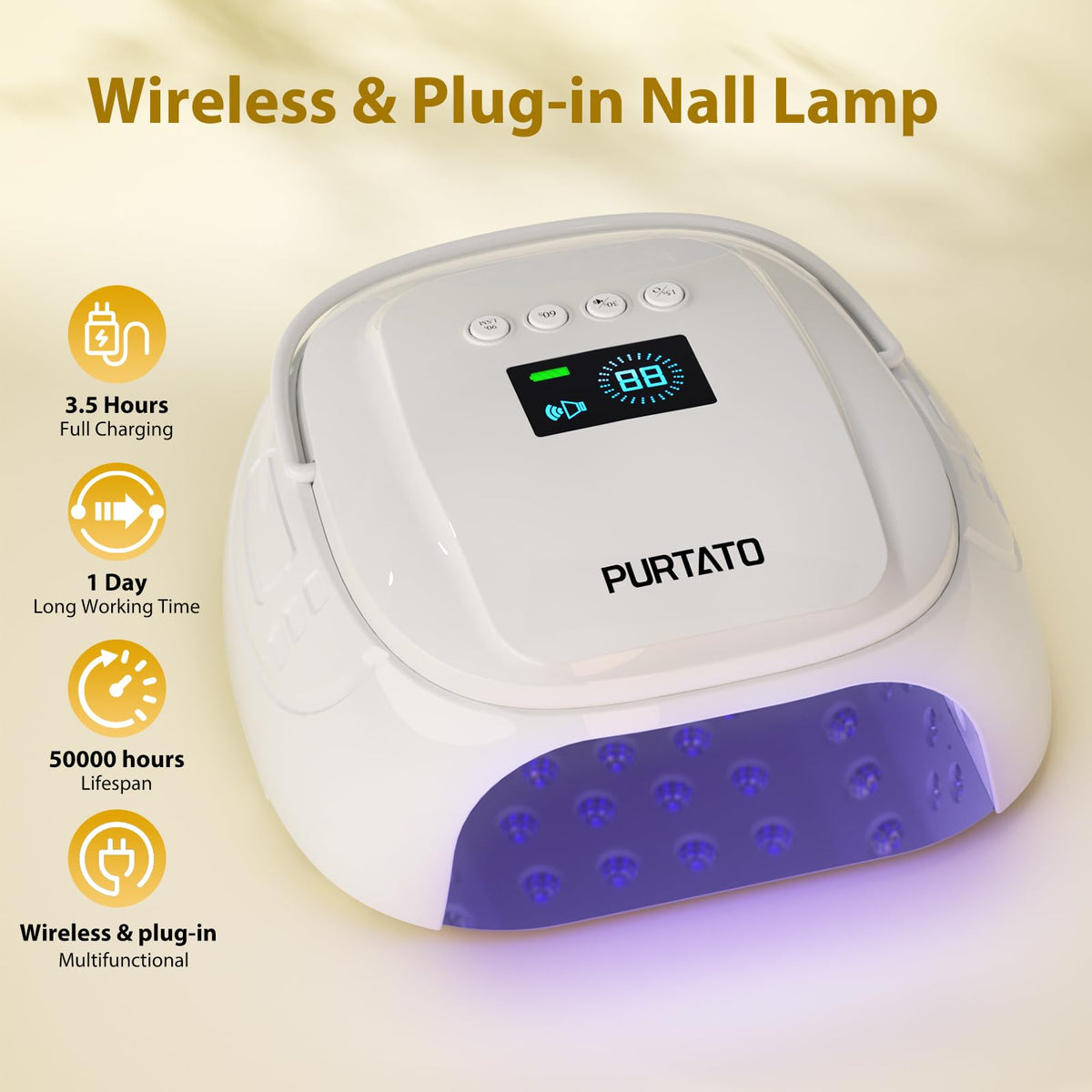 Purtato lamp with 4 timer options for customizable curing cycles