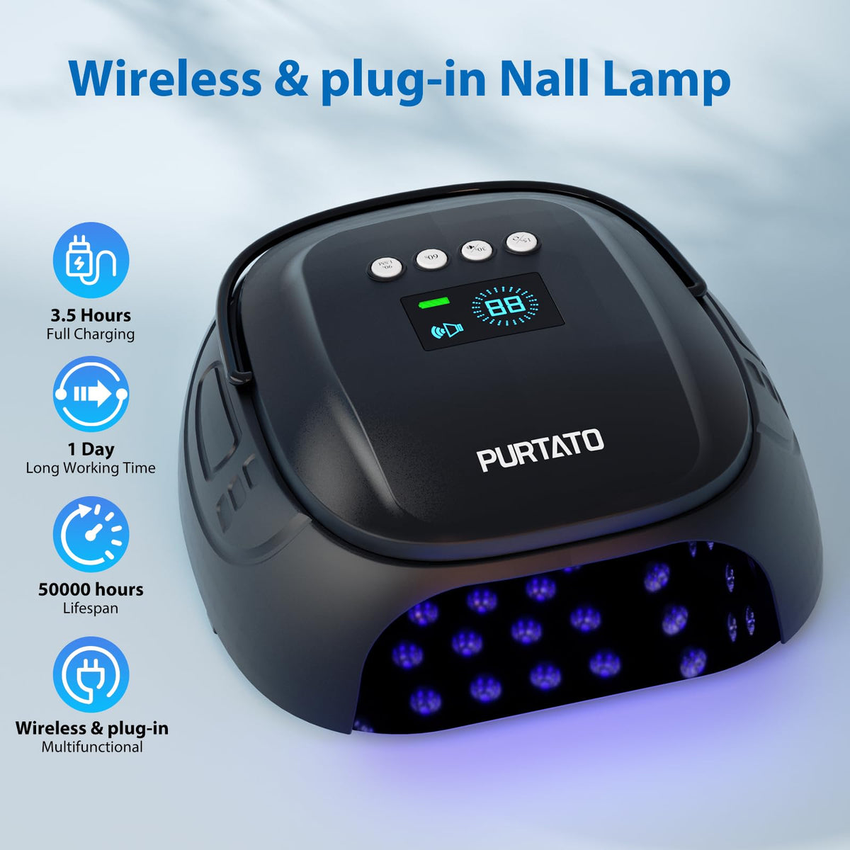 Purtato lamp featuring removable base tray for easy cleanup