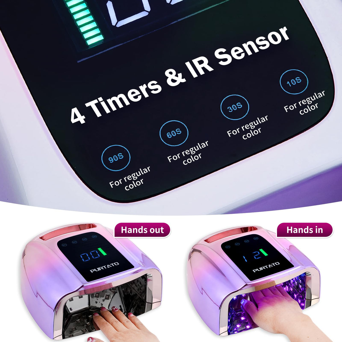 Purtato removable metal-bottom nail lamp simplifies cleaning and pedicure use.