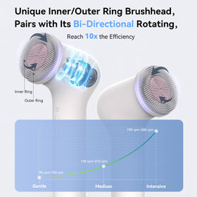 PURTIF bristle exfoliating head in use for exfoliation and cleansing.