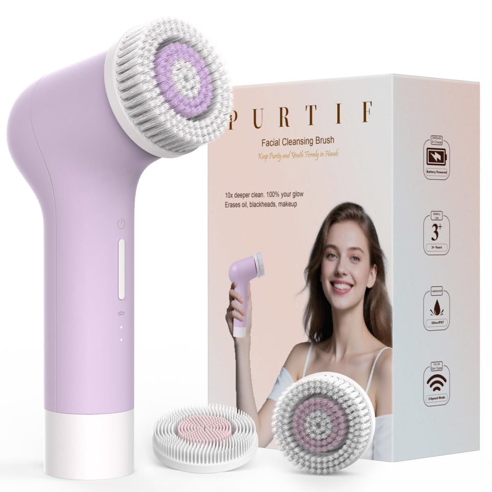PURTIF electric facial cleansing brush front view emphasizing deep cleansing power