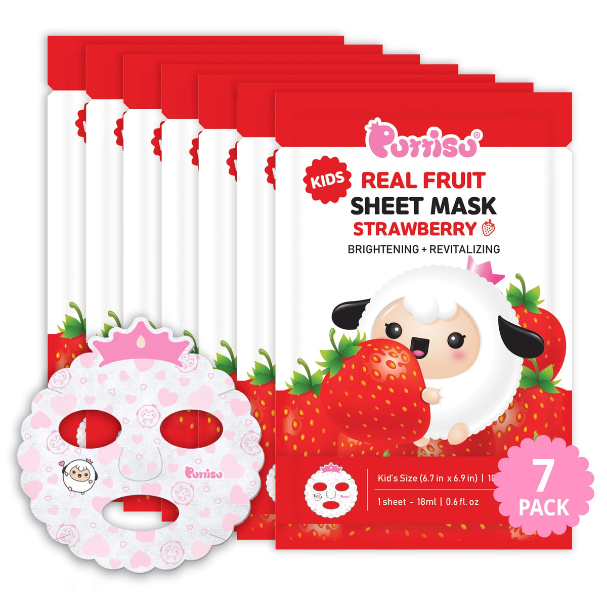 Puttisu strawberry face mask sheet highlights real fruit essence for gentle hydration.