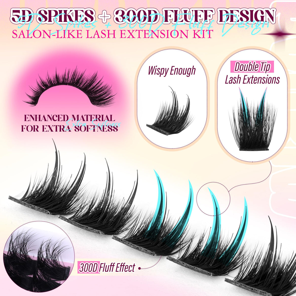 PVDKIW 300D fluffy lash clusters delivering soft lightweight volume