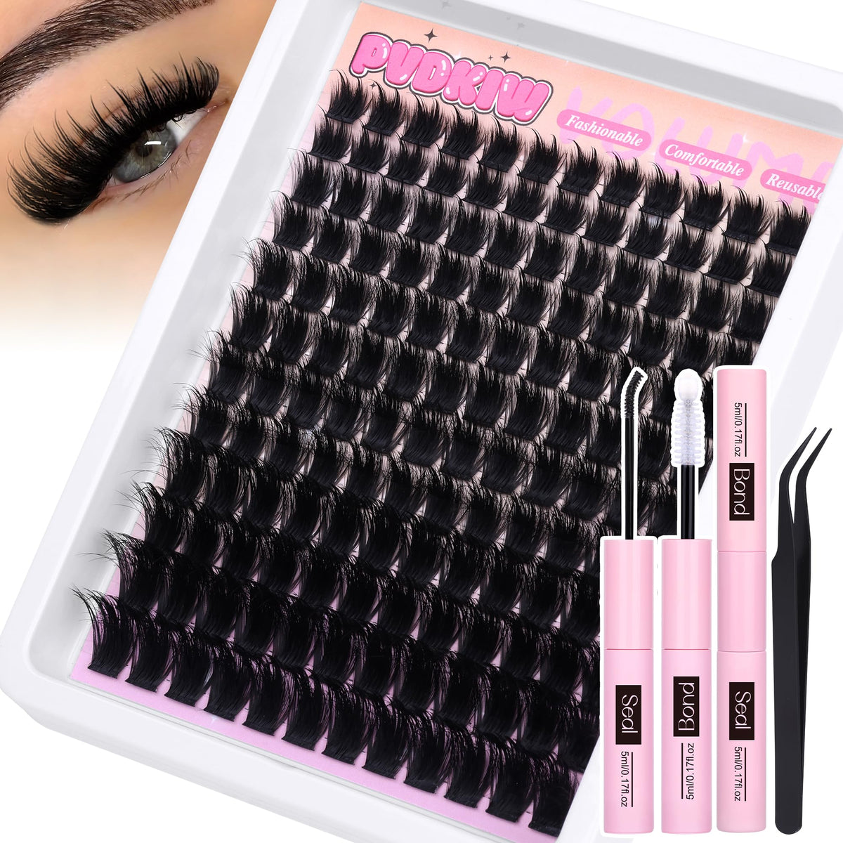 PVDKIW fluffy lash clusters with spikes close-up for dramatic definition at home