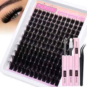 PVDKIW fluffy lash clusters with spikes close-up for dramatic definition at home