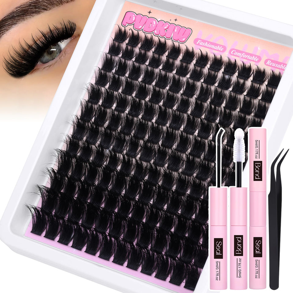 PVDKIW fluffy lash clusters with spikes close-up for dramatic definition at home