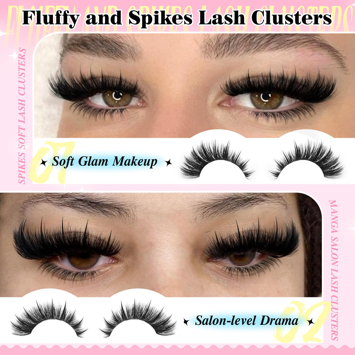 PVDKIW spikes lash clusters create daily, eye-enhancing definition.