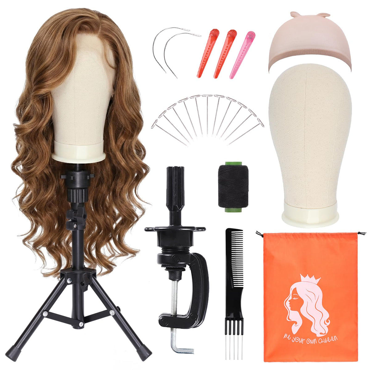 PWEOUKE canvas wig head 22-inch for realistic wig fitting and pinning