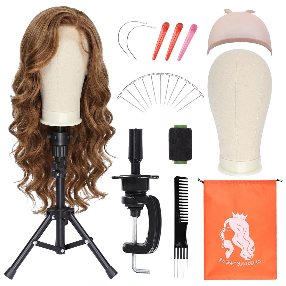 PWEOUKE canvas wig head 22-inch for realistic wig fitting and pinning