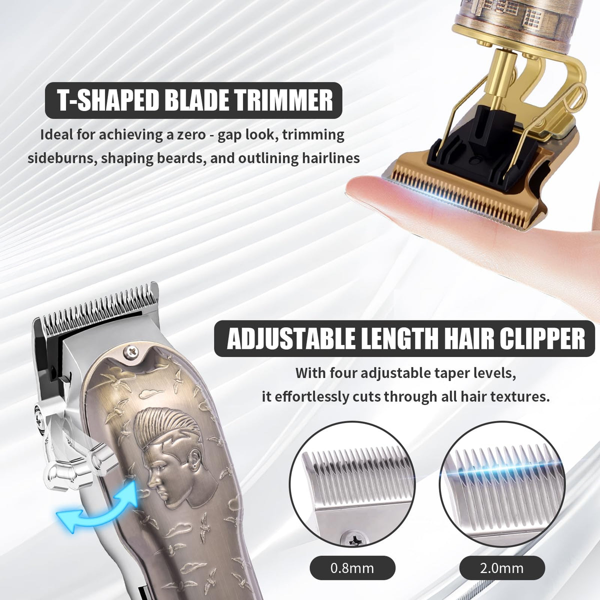 PXLISIE 8-piece guide combs for versatile haircut lengths.