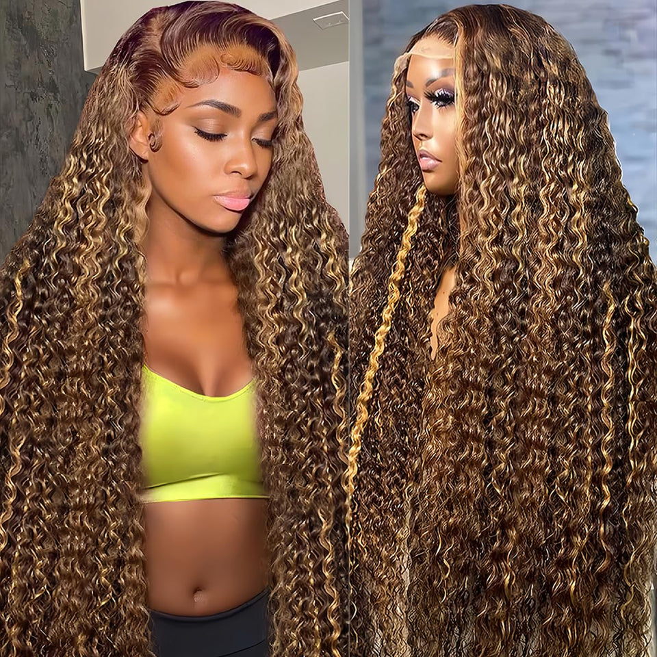 PXTPXT 30-inch honey blonde deep wave lace-front wig with a natural hairline for daily wear.