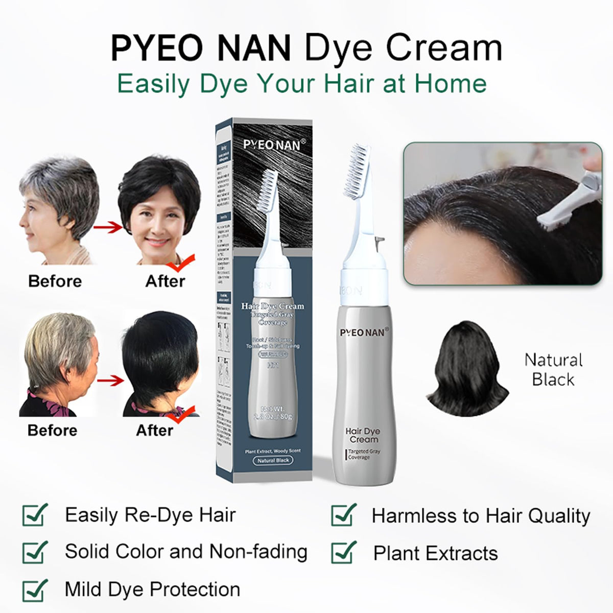 PYEONAN precision comb for targeted root and sideburn dyeing.