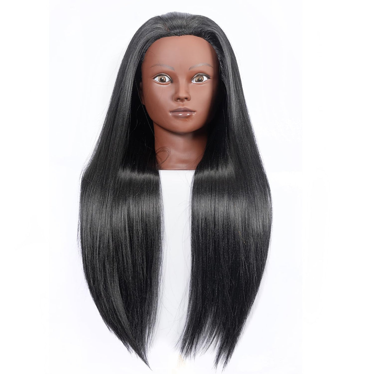 Pykisfp mannequin head closeup shows synthetic fiber hair for safe practice.