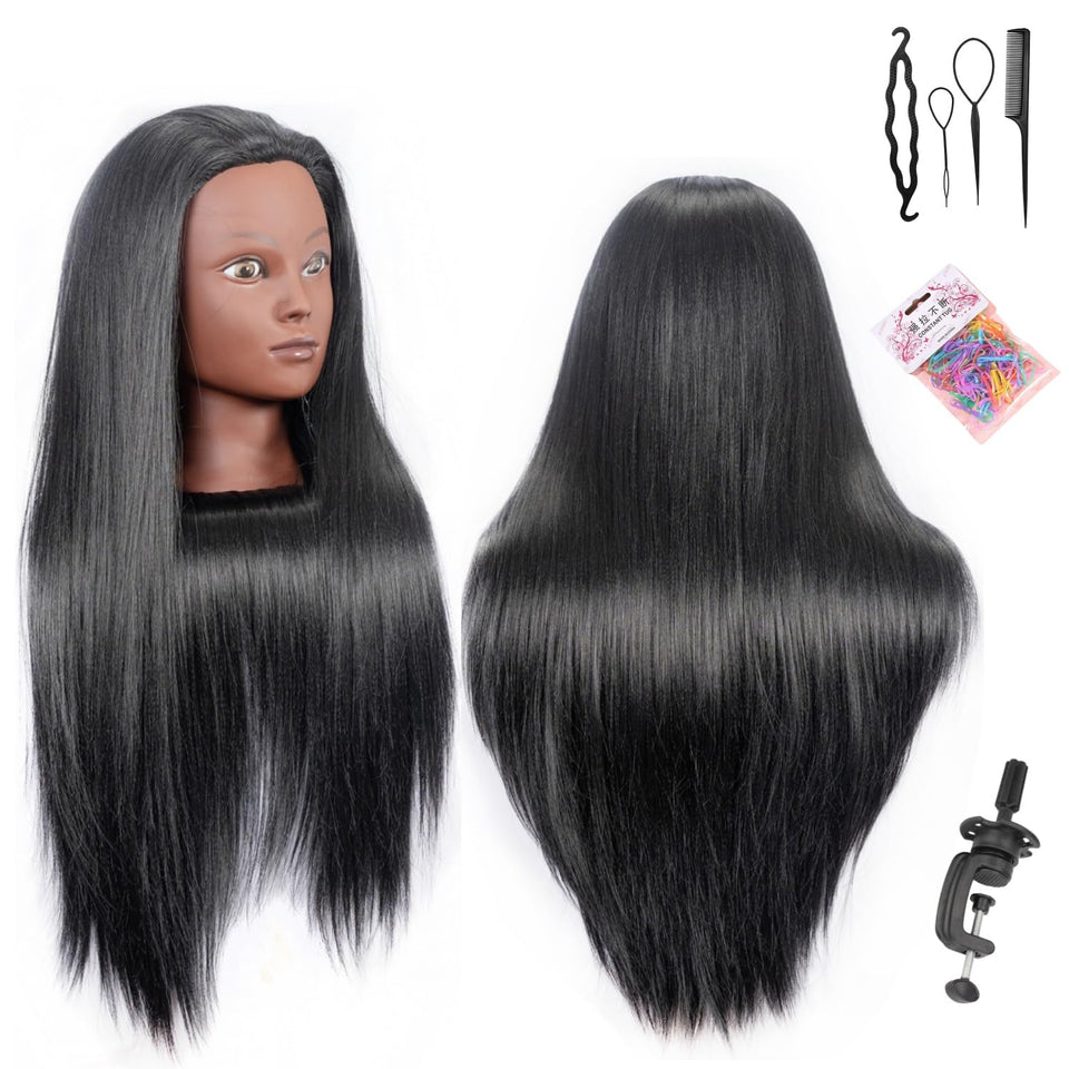 Pykisfp training head 26-28 inch black for hair styling practice.