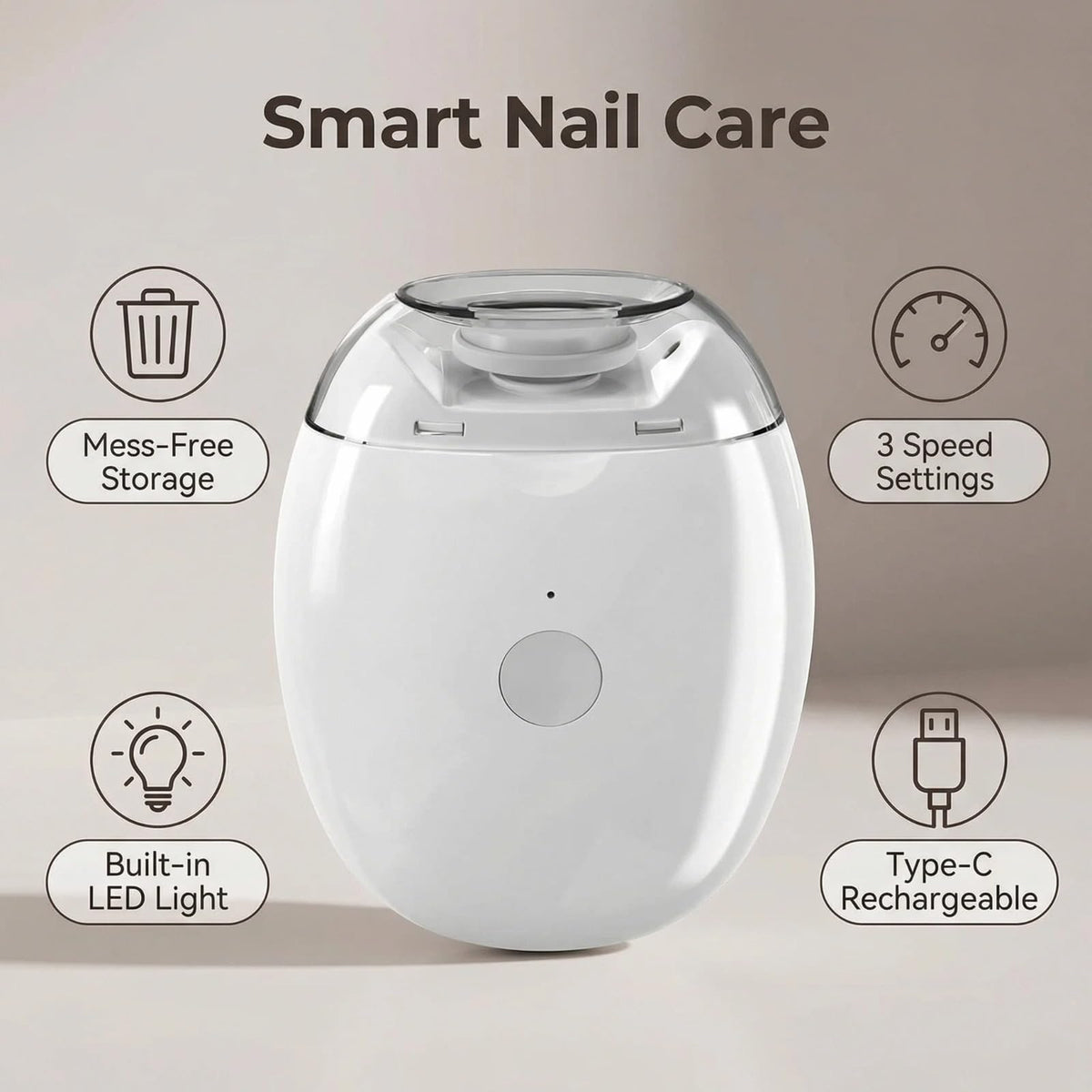 Pyrova portable nail clipper featuring three speeds for versatile grooming.