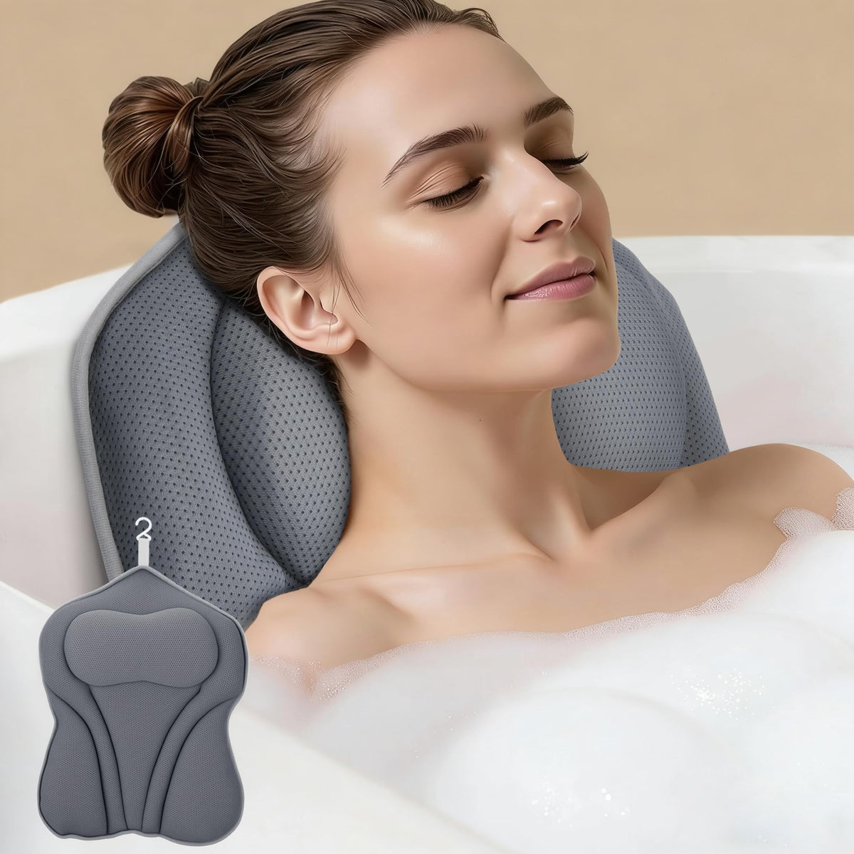 PYRRHIC Bath Pillow with ergonomic support for neck and back comfort.