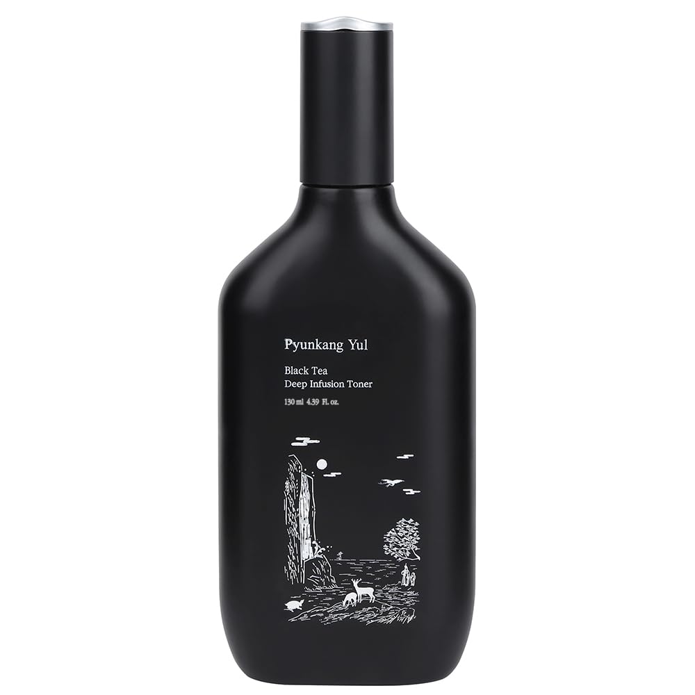 Pyunkang Yul PKY Black Tea Toner bottle close-up for firming hydration