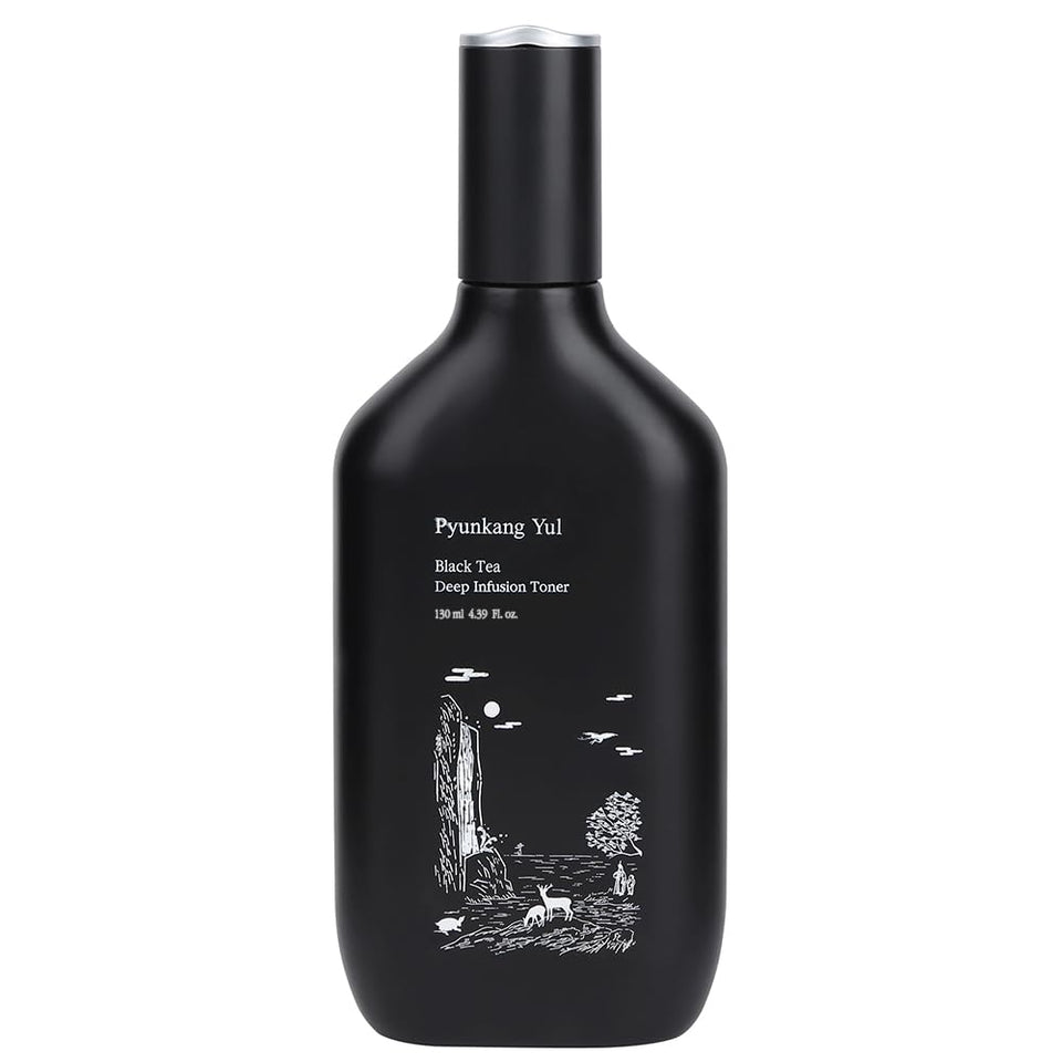 Pyunkang Yul PKY Black Tea Toner bottle close-up for firming hydration