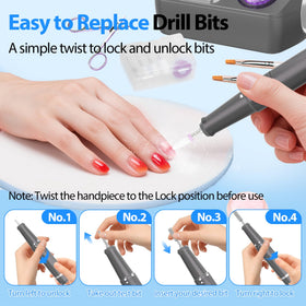 Stable anti-slip base and storage keep bits organized within reach.