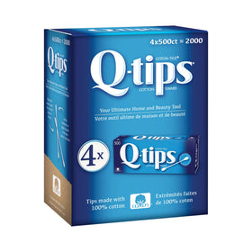 Q-tips Cotton Swabs pack front with four boxes of 500 for everyday use