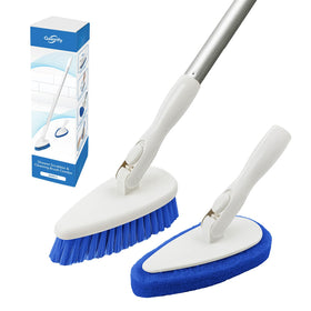 Qaestfy shower scrubber with a 51-inch handle for extended reach in the bathroom.