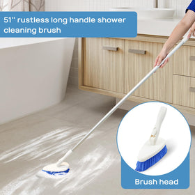 Qaestfy shower scrubber showing lockable 0°/45°/90° angles for corners.