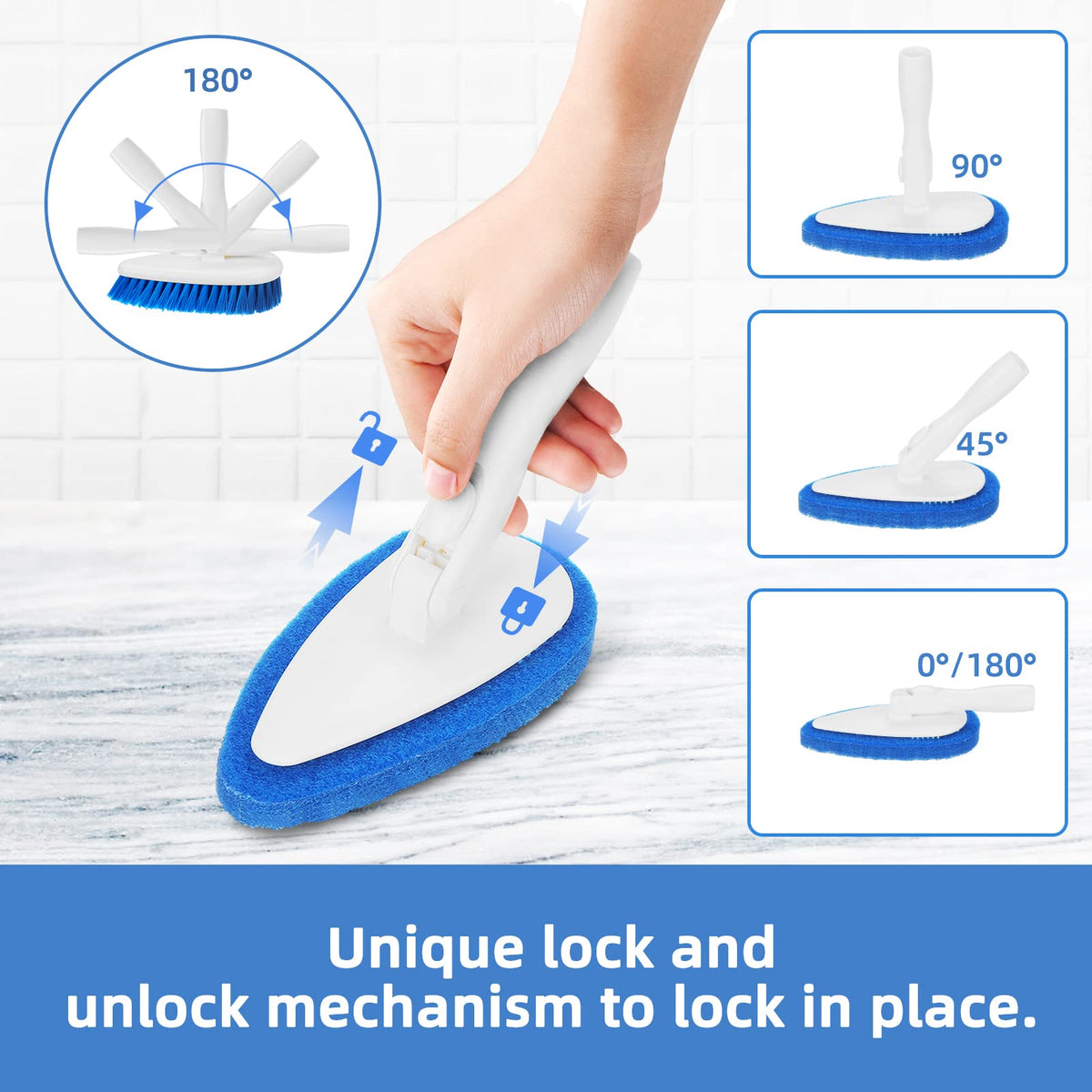 Qaestfy shower scrubber replaceable heads for different cleaning tasks.