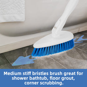 Qaestfy tile and grout cleaning with a long-reach shower scrubber.